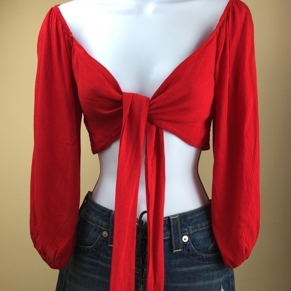 Rare! BLUE LIFE  Red tie front wrap top from PLANET BLUE - Picture 1 of 5
